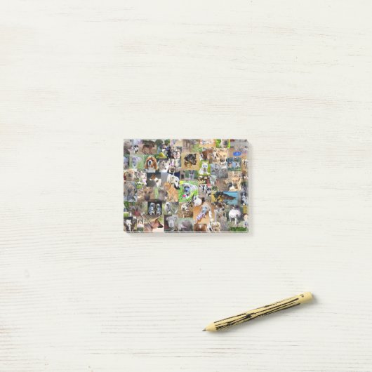 Hundfoto Collage, Post-it Klebezettel (Auf Schreibtisch)