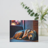 Hundshund-Hund-Watching-Feuerwerke Postkarte (Stehend Vorderseite)