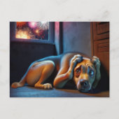 Hundshund-Hund-Watching-Feuerwerke Postkarte (Vorderseite)