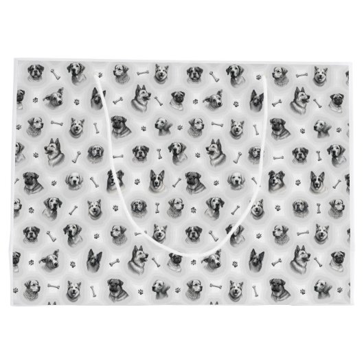 Hundsmuster mit Knochen und Pfotendrucken Große Geschenktüte (Rückseite)