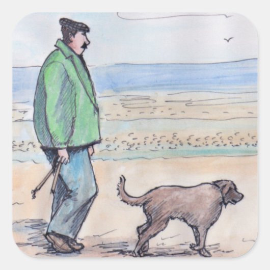 Hundspaziergang - 06 quadratischer aufkleber (Vorderseite)