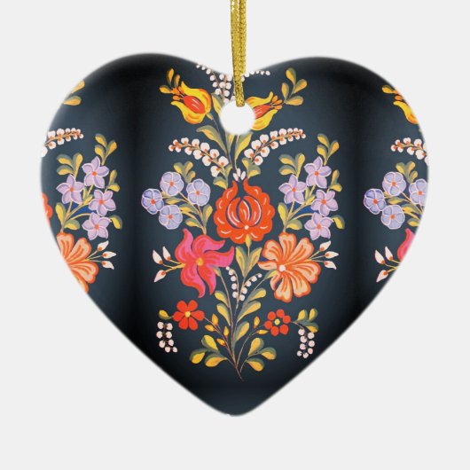hungarian flowers -vibrant colors heart shape  keramik ornament (Vorne)