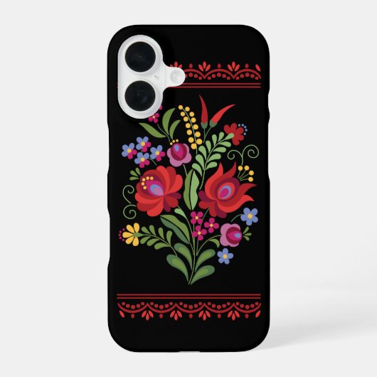 Hungarian Folk Design Red Peppers iPhone 16 Hülle (Rückseite)