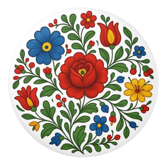 Hungarian Kalocsa Floral Folk Art Ceramic Knob Keramikknauf (Vorderseite)