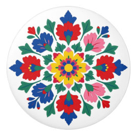 Hungarian Kalocsa Floral Folk Art Ceramic Knob Keramikknauf