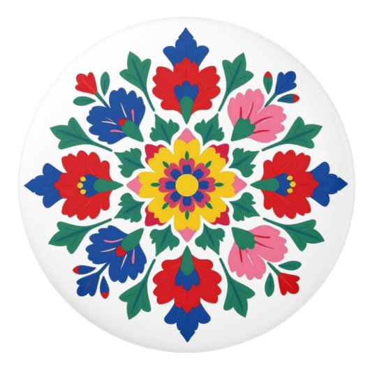 Hungarian Kalocsa Floral Folk Art Ceramic Knob Keramikknauf (Vorderseite)