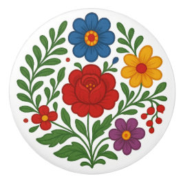 Hungarian Kalocsa Floral Folk Art Ceramic Knob Keramikknauf
