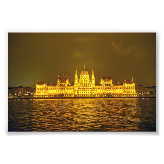 Hungarian Parliament, Budapest, Hungary at Night Fotodruck (Vorne)