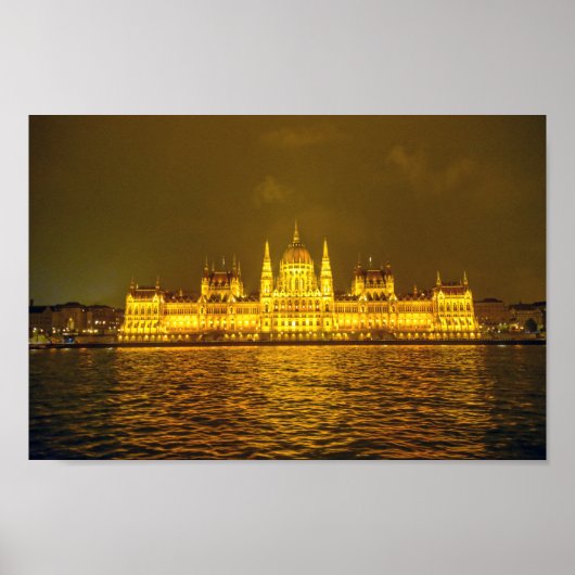 Hungarian Parliament, Budapest, Hungary at Night Poster (Vorne)