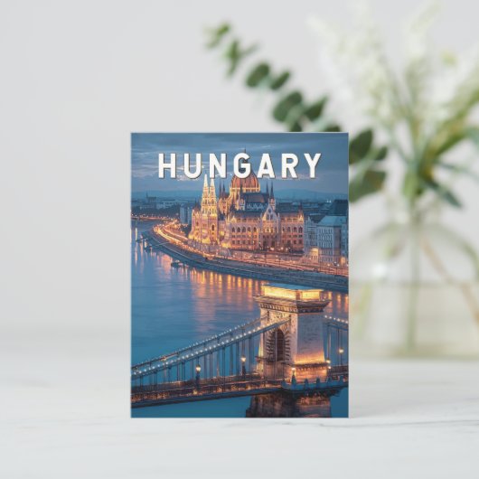 Hungary Illustration Travel Art Vintage Postkarte (Stehend Vorderseite)