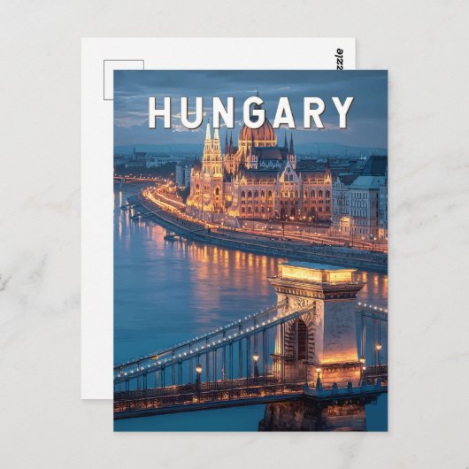 Hungary Illustration Travel Art Vintage Postkarte (Vorne/Hinten)