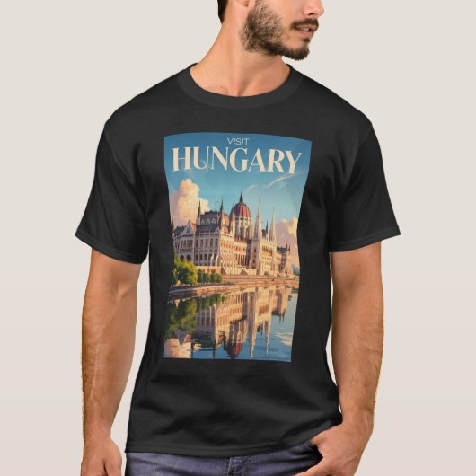 Hungary Parliament Illustration Travel Art Vintage T-Shirt (Vorderseite)