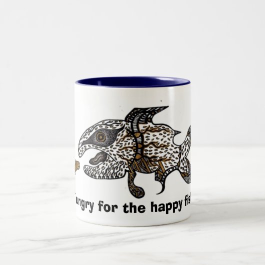 Hunger nach dem glücklichen Fisch Zweifarbige Tasse (Mittel)