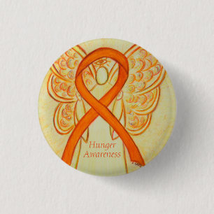 Hunger Orange Awareness Angel Ribbon Pin Button