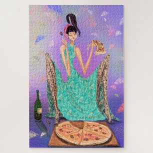 Hungerfestungen Pizza und Drink Wein - Funny Girl Puzzle