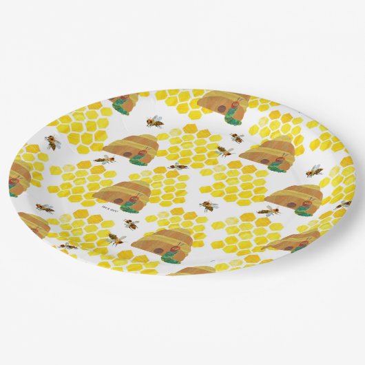 Hungerische Raupe | Das Bienenmuster Gerettet Pappteller (Schrägansicht)