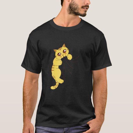 Hungernde Katze frisst T-Shirt (Vorderseite)