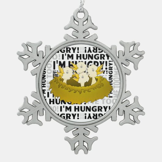 Hungervögel Schneeflocken Zinn-Ornament (Vorderseite)