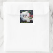 Hungrig Niedlich Kitten - Quadratischer Aufkleber (Tasche)