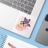 Hungrige Fledermaus und Erdbeertorte Aufkleber (Laptop mit iPhone)