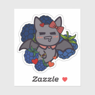 Hungrige Kawaii-Fledermaus mit Blaubeeren - Lustig Aufkleber