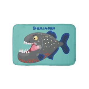 Hungrige lustige Piranha Cartoon Illustration Badematte