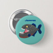 Hungrige lustige Piranha Cartoon Illustration Button (Vorne & Hinten)