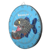 Hungrige lustige Piranha Cartoon Illustration Dartscheibe (Vorderseite rechts)