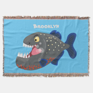 Hungrige lustige Piranha Cartoon Illustration Decke