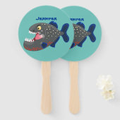 Hungrige lustige Piranha Cartoon Illustration Fächer (Vorne und Hinten)
