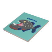 Hungrige lustige Piranha Cartoon Illustration Fliese (Seite)