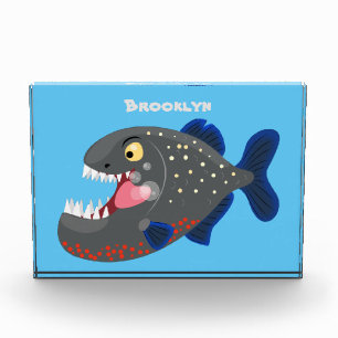 Hungrige lustige Piranha Cartoon Illustration Fotoblock