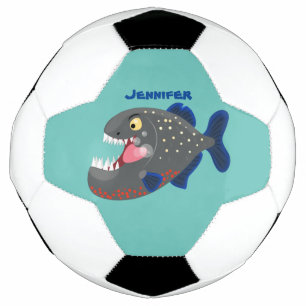 Hungrige lustige Piranha Cartoon Illustration Fußball