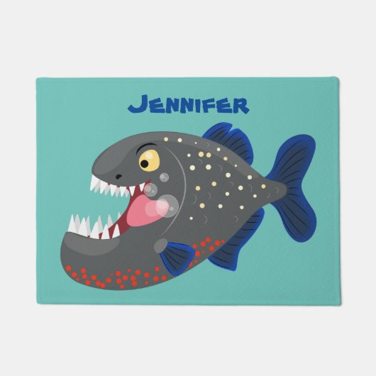 Hungrige lustige Piranha Cartoon Illustration Fußmatte (Vorderseite)