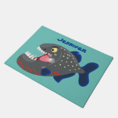 Hungrige lustige Piranha Cartoon Illustration Fußmatte (Schrägansicht)