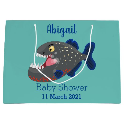 Hungrige lustige Piranha Cartoon Illustration Große Geschenktüte (Vorderseite)