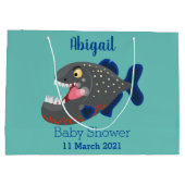 Hungrige lustige Piranha Cartoon Illustration Große Geschenktüte (Rückseite)