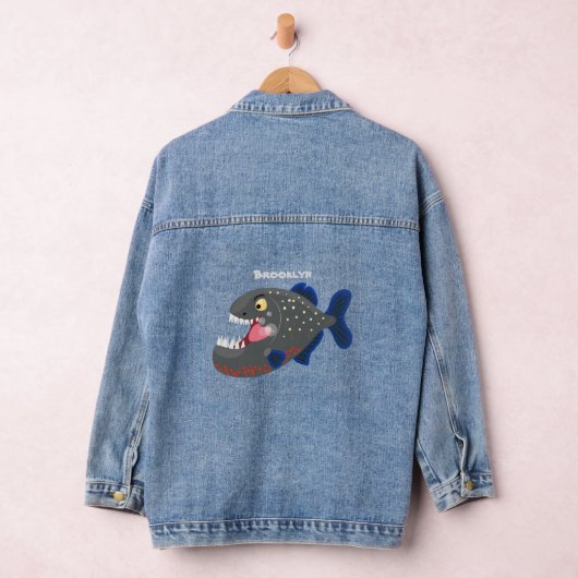 Hungrige lustige Piranha Cartoon Illustration Jeansjacke (Hangar)