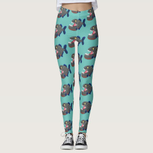 Hungrige lustige Piranha Cartoon Illustration Leggings