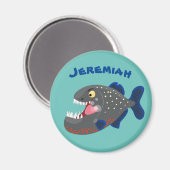 Hungrige lustige Piranha Cartoon Illustration Magnet (Vorderseite/Rückseite)