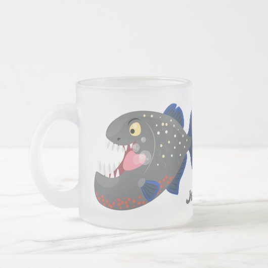 Hungrige lustige Piranha Cartoon Illustration Mattglastasse (Links)