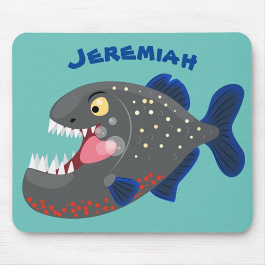Hungrige lustige Piranha Cartoon Illustration Mousepad (Vorne)