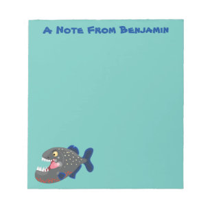 Hungrige lustige Piranha Cartoon Illustration Notizblock