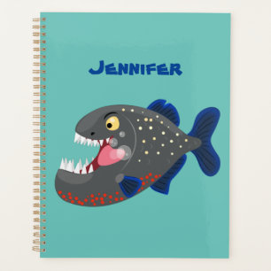 Hungrige lustige Piranha Cartoon Illustration Planer