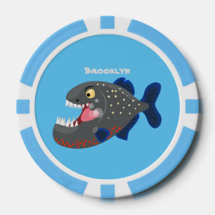 Hungrige lustige Piranha Cartoon Illustration Pokerchips