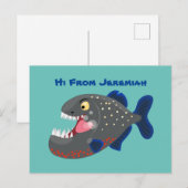 Hungrige lustige Piranha Cartoon Illustration Postkarte (Vorne/Hinten)