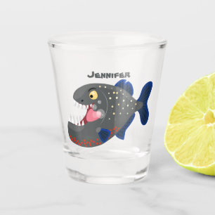 Hungrige lustige Piranha Cartoon Illustration Schnapsglas