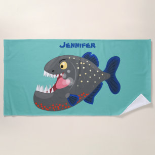 Hungrige lustige Piranha Cartoon Illustration Strandtuch