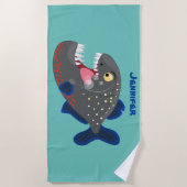 Hungrige lustige Piranha Cartoon Illustration Strandtuch (Vorderseite)