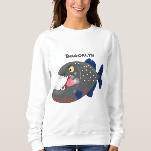 Hungrige lustige Piranha Cartoon Illustration Sweatshirt (Vorderseite)